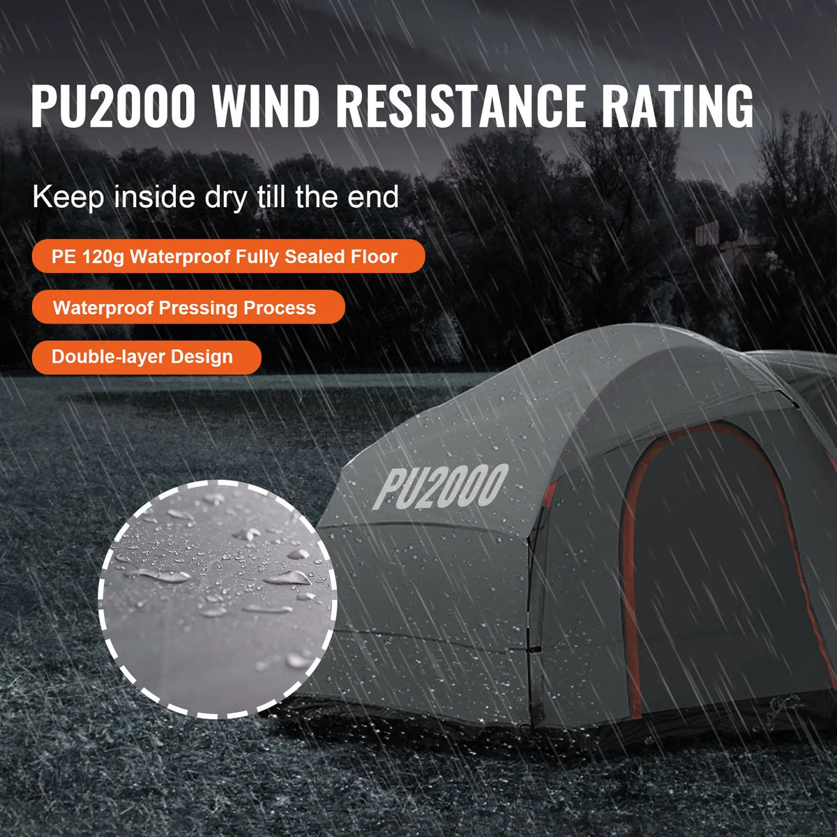 Outdoor Camping Tent 8"-8" SUV Tent w/Rain Layer PU2000mm Double Layer Camping Tent Fit 6-8 Person for Van Hatch Tailgate