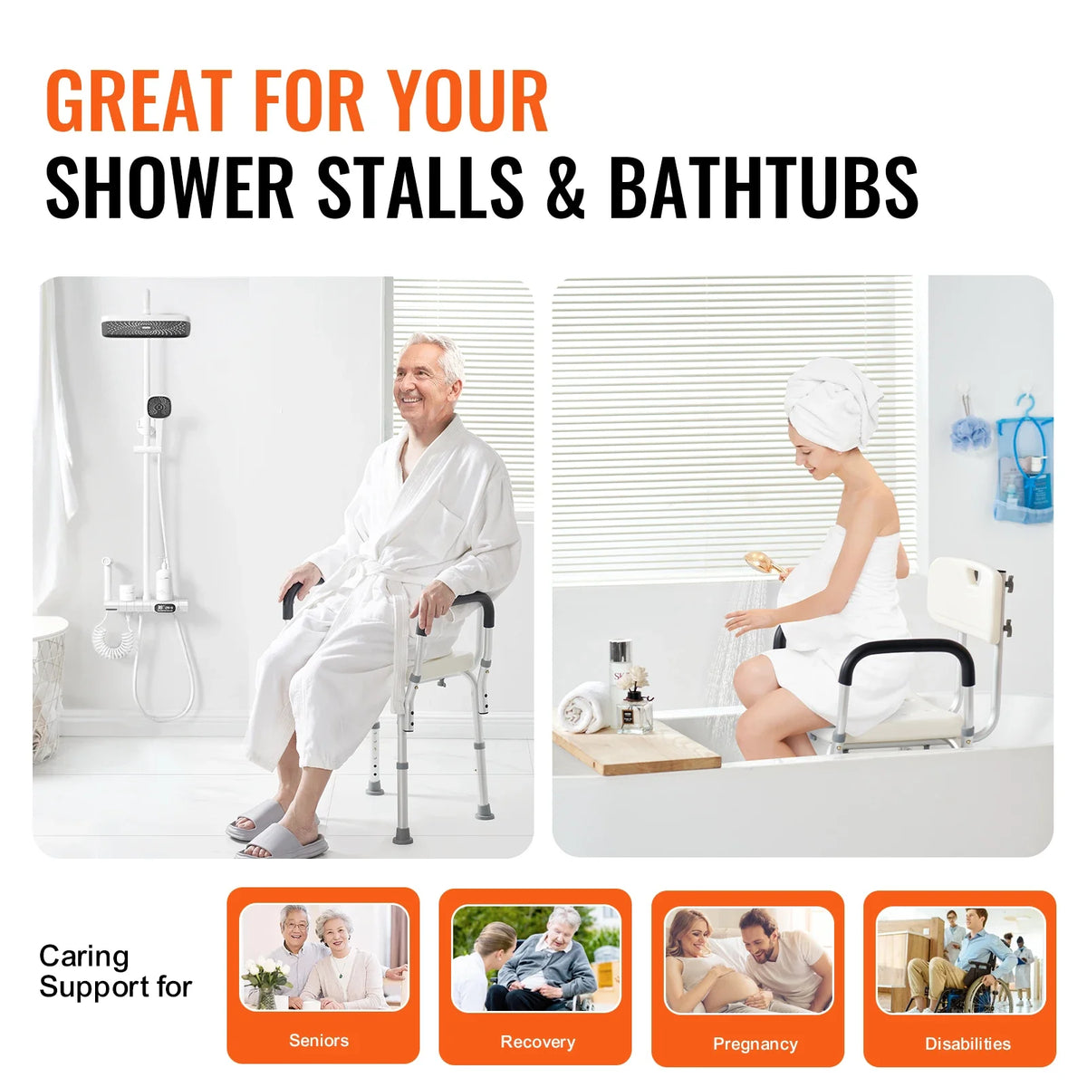 Shower Chair with Back Adjustable Height Shower tool for Inside Shower Non-slip Bath Chair for Elderly Disabled Handicap