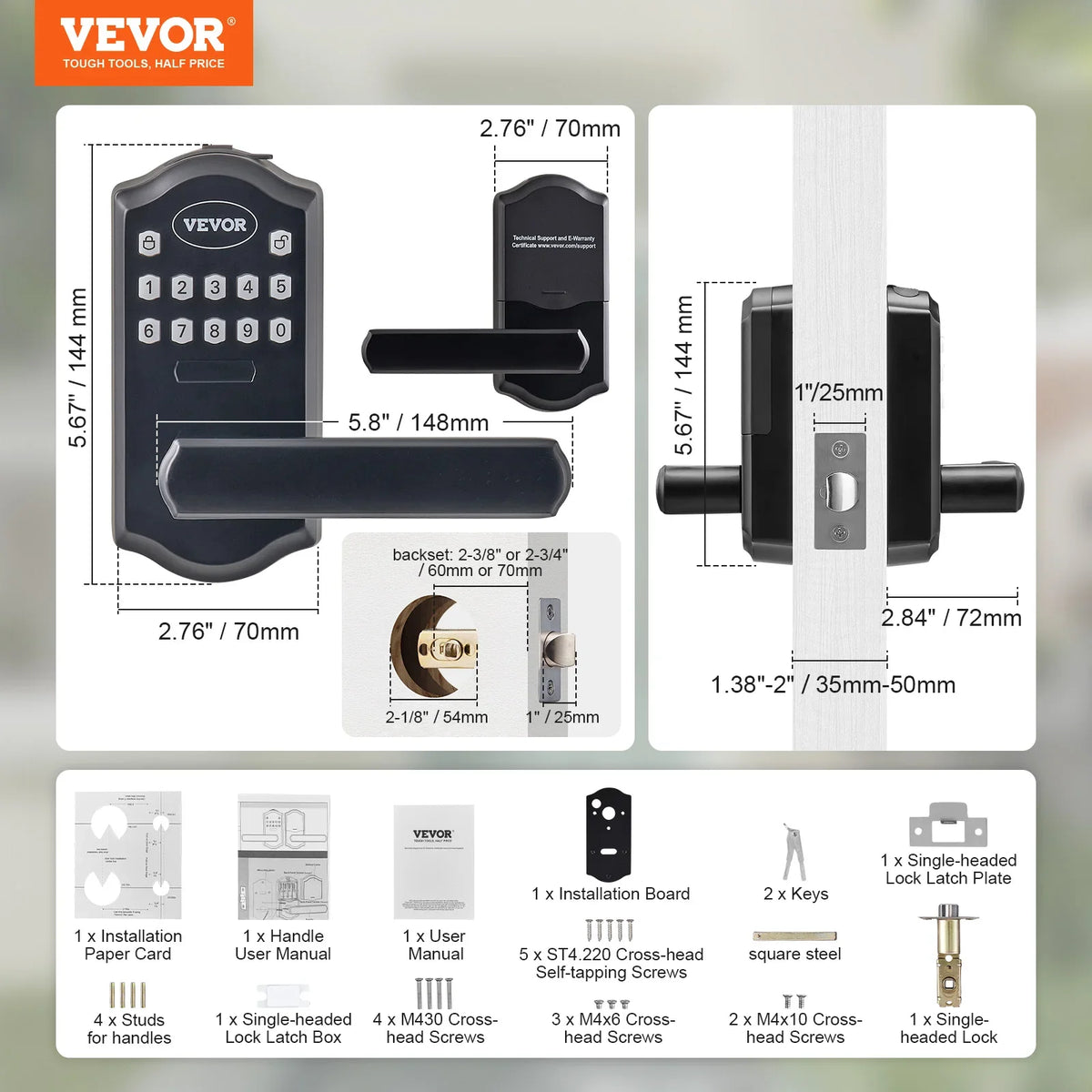Keyless Entry Door Lock Password and Key Unlock Combination Door Lock Electronic Keypad Entry Lever Auto-Locking Keypad