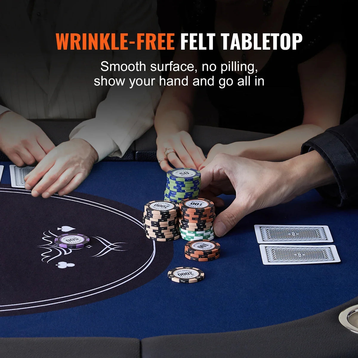 8 Player Foldable Poker Table Blackjack Texas Holdem with Padded Rails and Stainless Steel Cup Holders Blue for Party Game