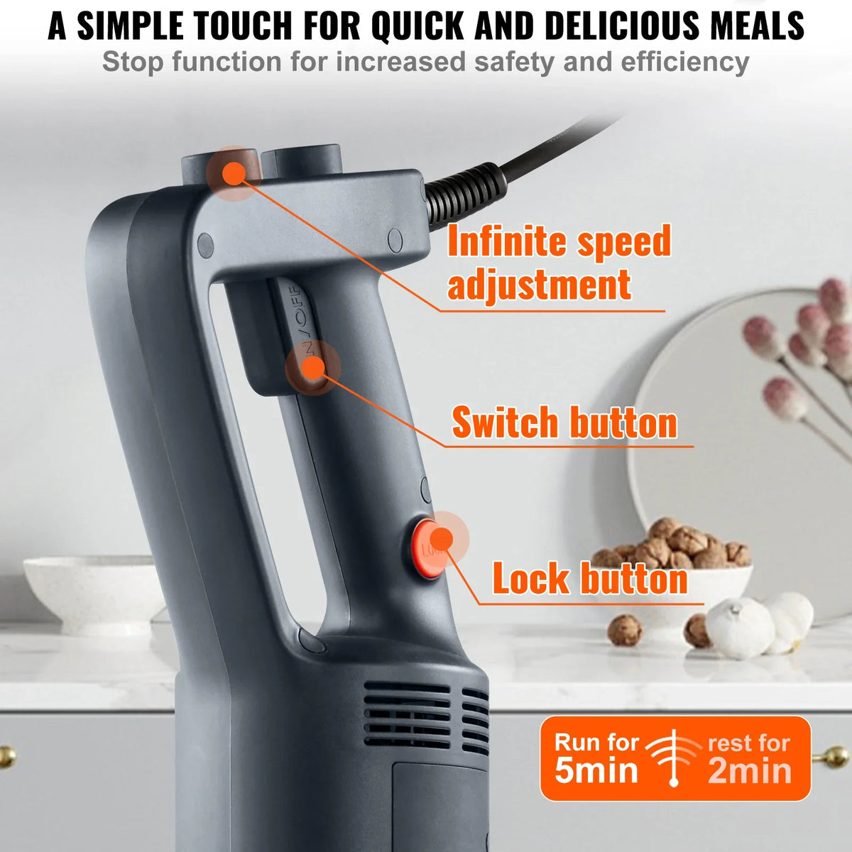 Commercial Immersion Blender 500 Watt Heavy Duty Hand Mixer Variable Speed Kitchen Stick Mixer with 304 Stainless Steel