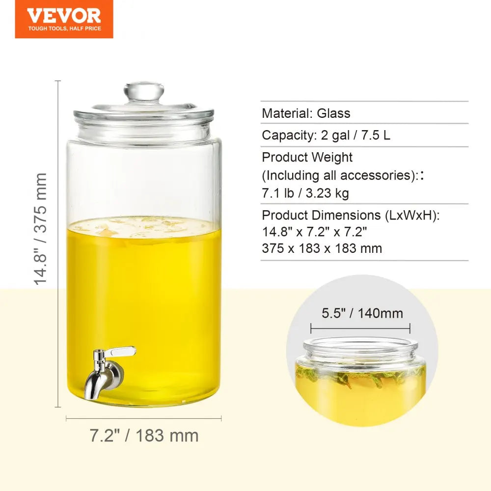 Beverage Dispenser Drink Dispensers for Parties Glass Juice Dispenser Spigot  Iced Tea Lemonade Juice Water Dispenser