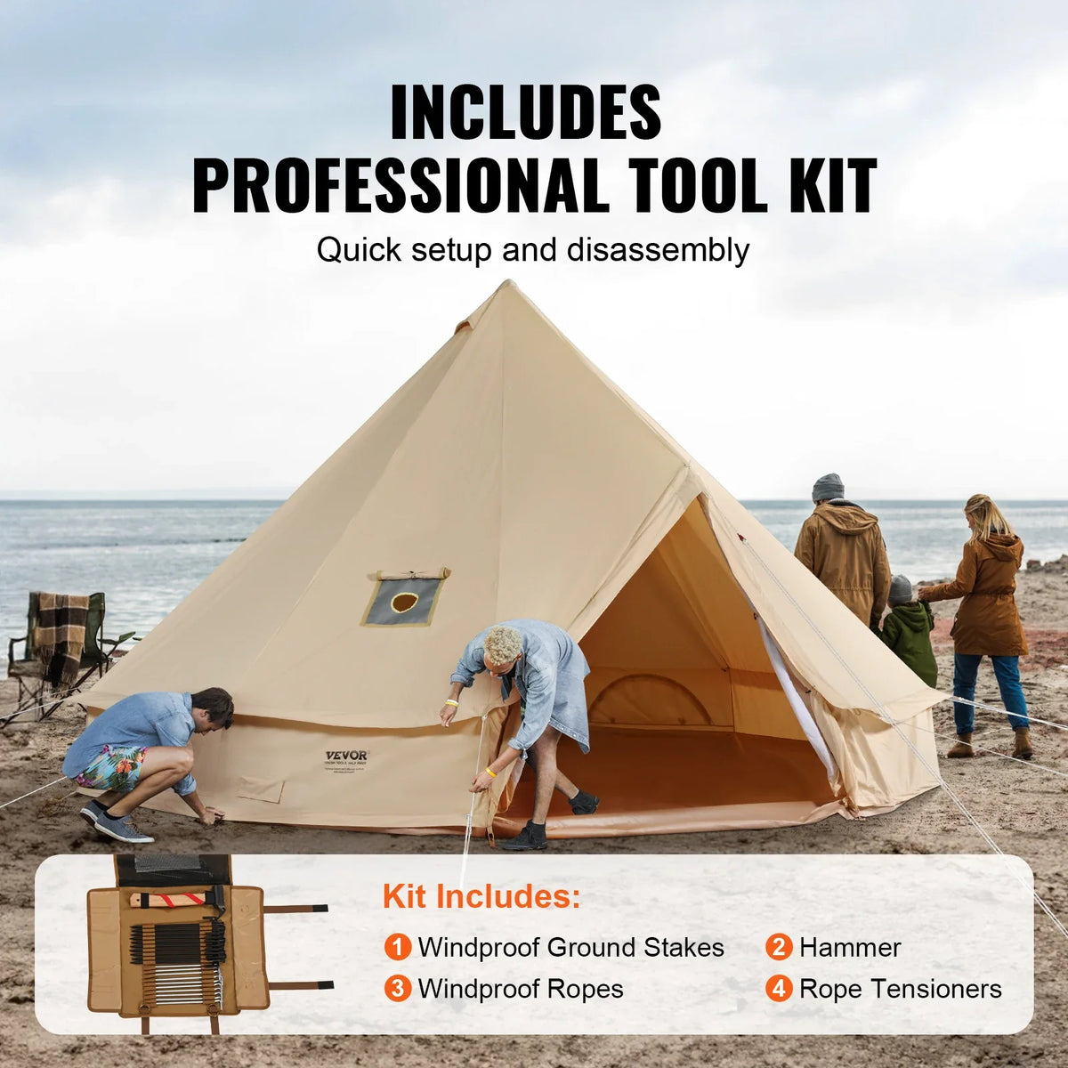 Canvas Bell Tent 4 Seasons 3/4/5/6/7m Yurt Tent Canvas Tent for Camping with Stove Breathable Tent Holds up to 8 People