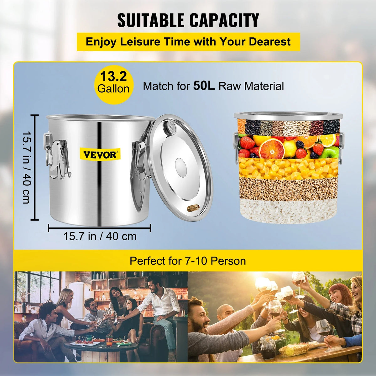 50L Alcohol Brewing Distiller DIY Moonshine Apparatu Stainless Steel Still Whisky Beer Brandy Copper Tube Home Brewing Kit