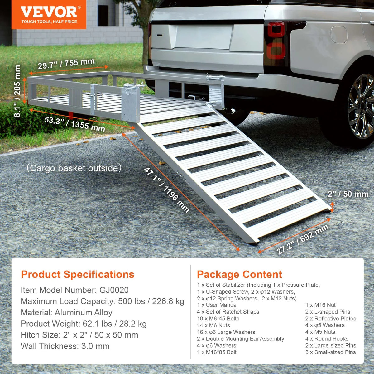 Hitch Mount Wheelchair Carrier 500LBS Mobility Scooter Carrier with Folding Ramp Aluminum Trailer for Truck SUV Car