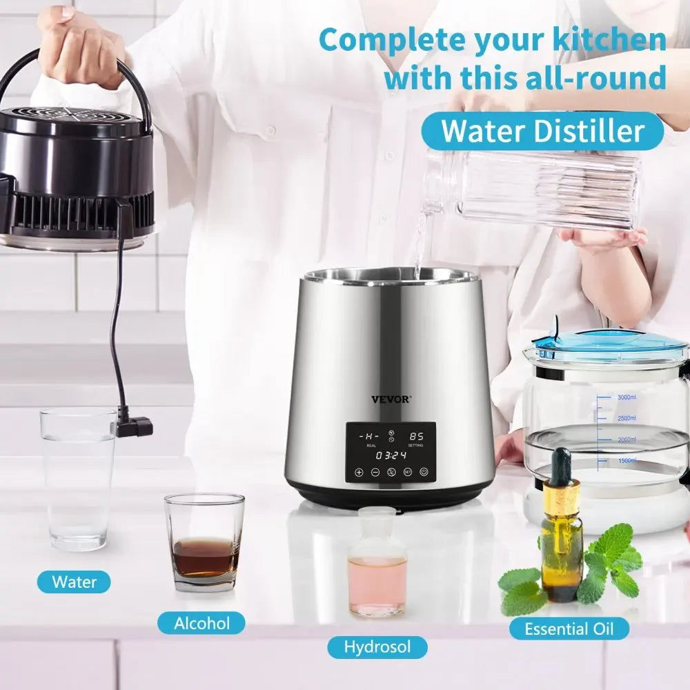 4L Water Distiller Purifier Filter 1.5L/H 1L/H For Drinking Dual Temp Display Stainless Steel Cooler Office Home Use