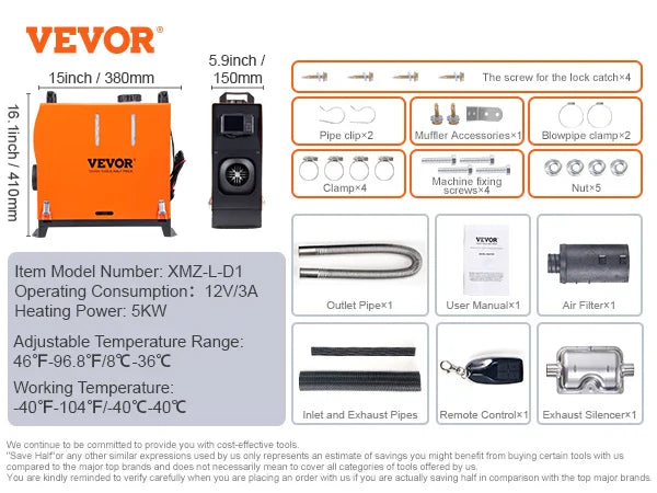 5KW Diesel Air Heater,Bluetooth App Control All-on-one Diesel Heater w/Remote Control & LCD,Portable Parking Heater for RV