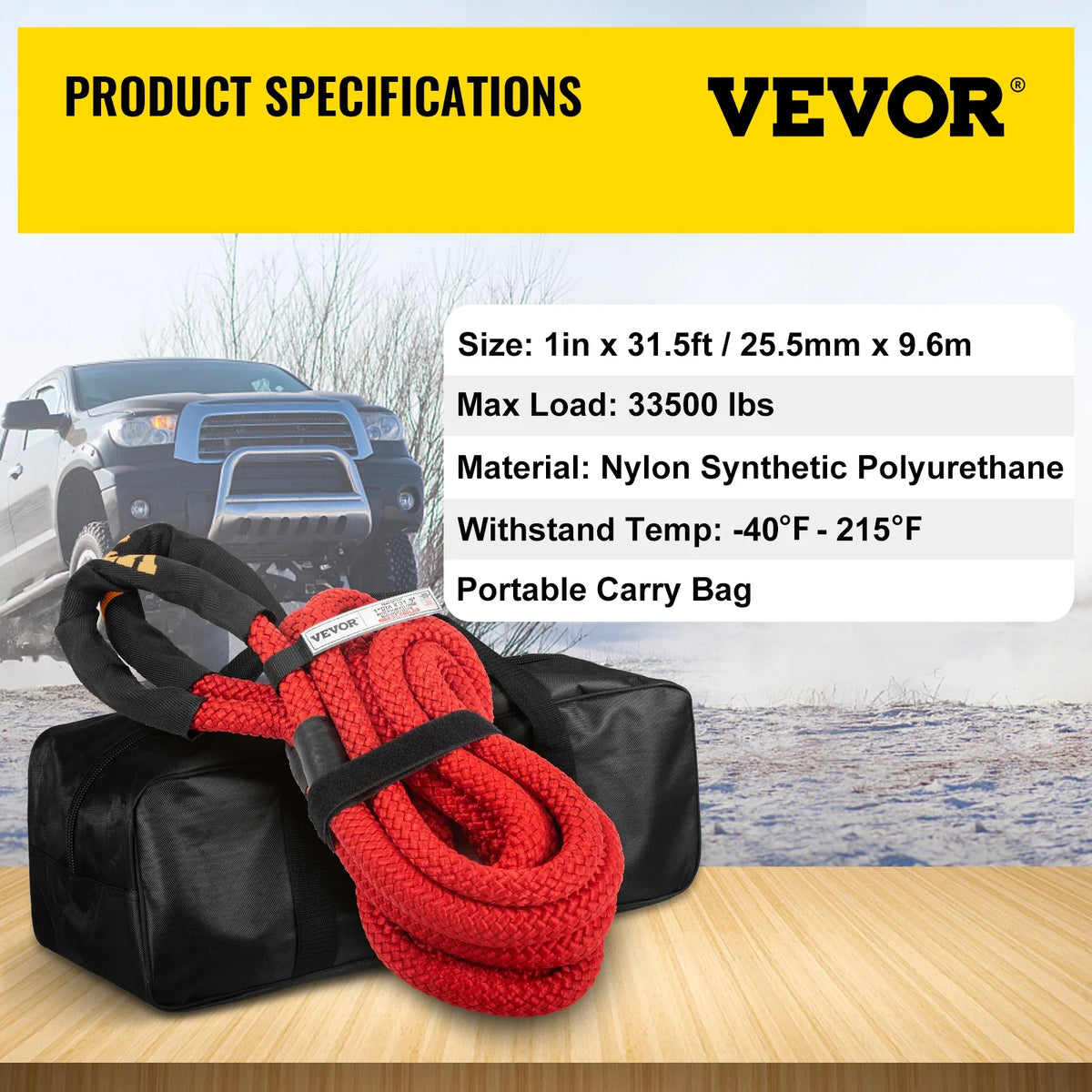 Recovery Tow Rope Heavy Duty Nylon Double Braided Kinetic Energy Rope w/ Loops an and Protective Sleeves for Truck ATV UTV