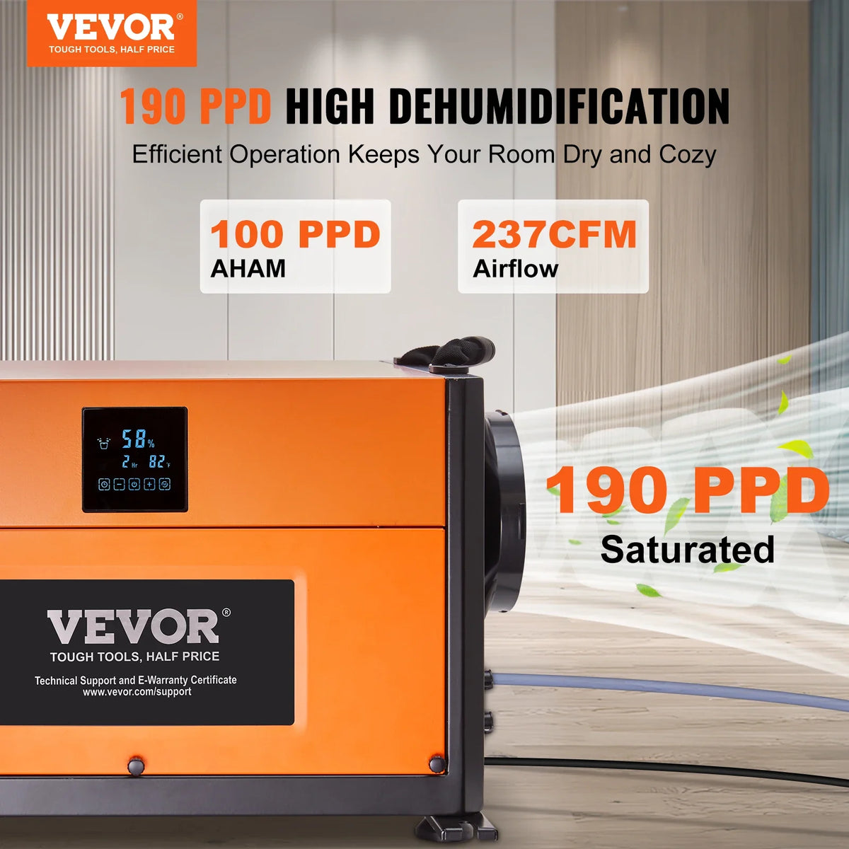 Commercial Dehumidifier with Drain Hose for Crawl Spaces Basements Warehouse & Job Sites Large Capacity Dehumidifier
