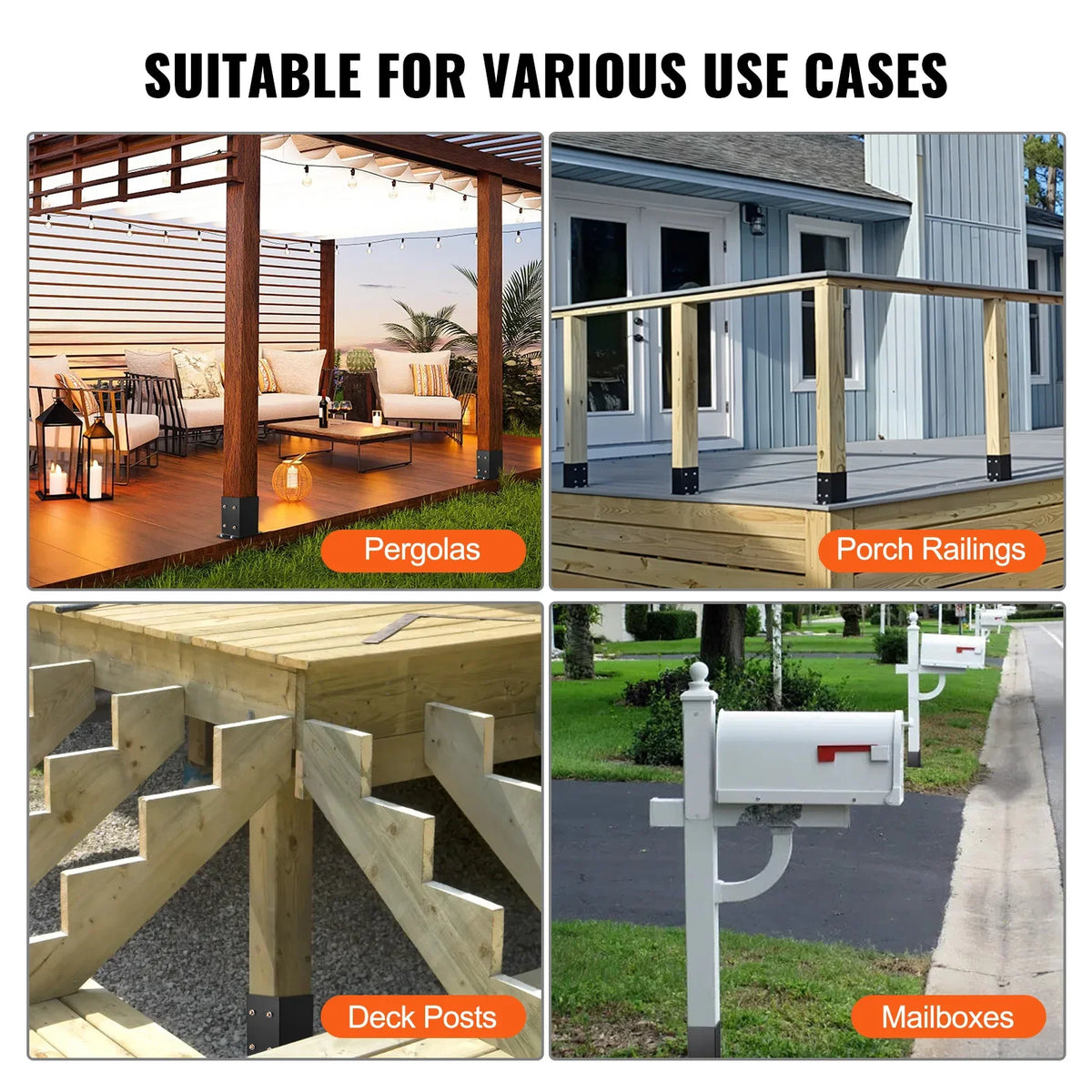 4x4/ 6x6 Post Base 2/ 4 Pcs Powder-Coated Post Anchor Matte Black Wood Post Brackets for Pavilion Deck Railing