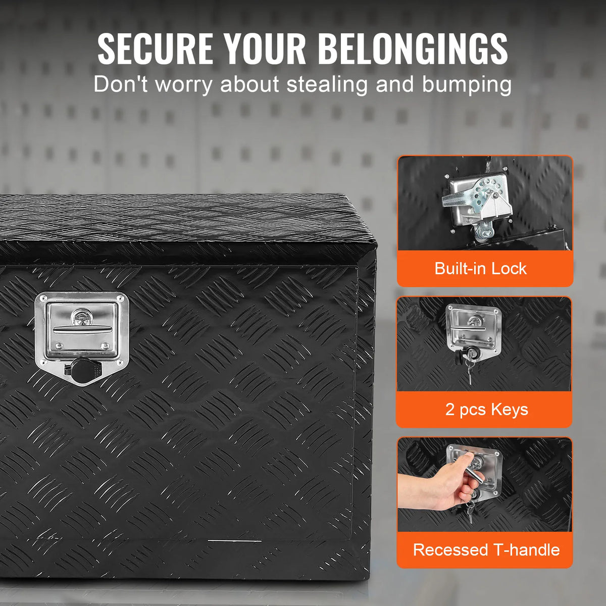 Underbody Truck Box Pickup Storage Box Heavy Duty Aluminum Diamond Plate Tool Box with Lock and Keys for Truck Van Trailer