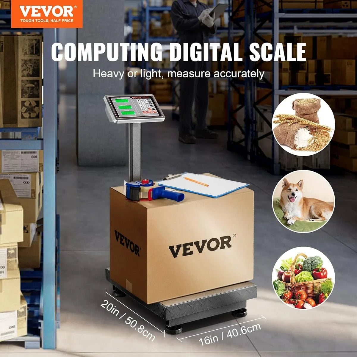 Computing Digital Platform Scale, 660 lbs Load, 0.1 lbs Accuracy Computing Floor Scale with LB/KG, Tare, Price Calculator