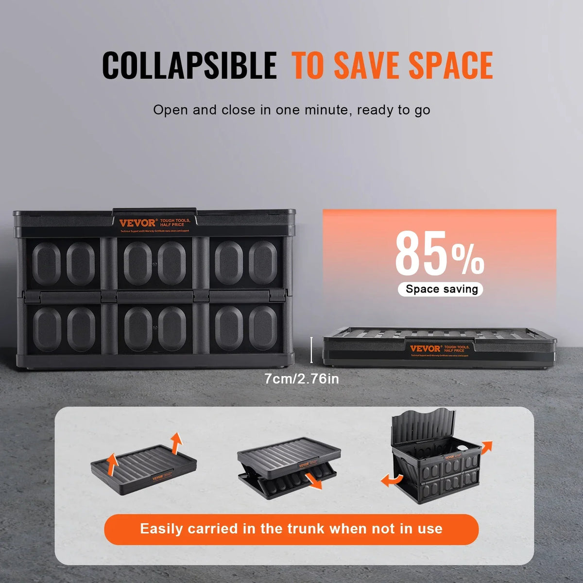 45L/65L Collapsible Storage Bins Folding Stackable Utility Garage Crates with Lids Handles for Clothes Snack Toys Grocery