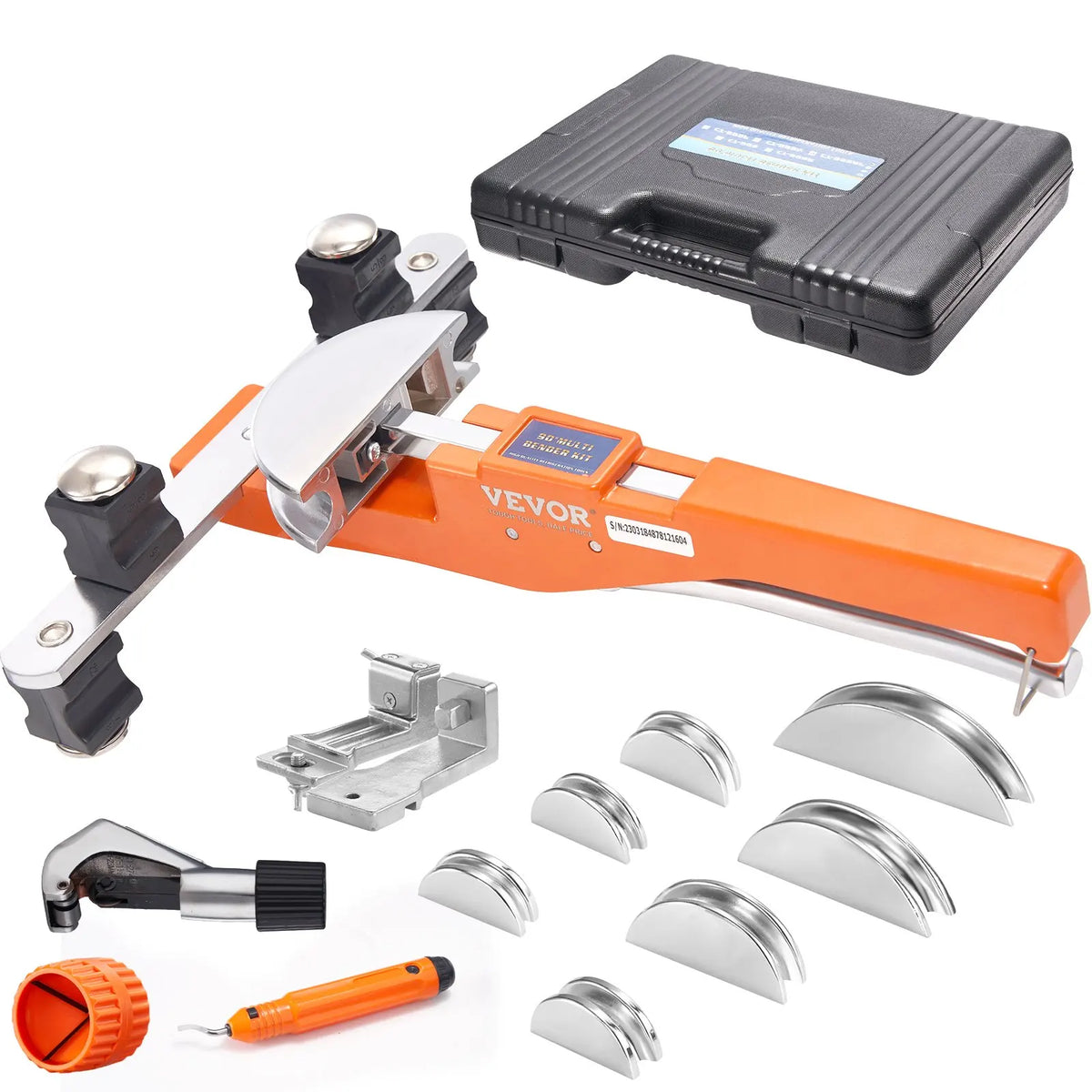 Pipe Tube Bender, 1/4"-7/8" O.D. Ratcheting Tubing Bender, 90° Forward/Reverse Pipes Bending Tools with 7 Dies