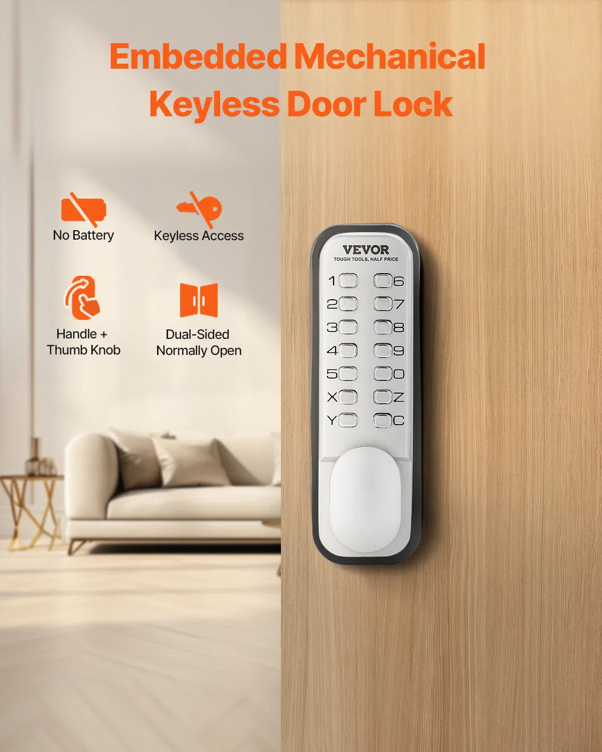 Mechanical Keyless Entry Door Lock 14 Key Mechanical Door Lock Mechanical Keypad Door Knob Single-Side Keyless Gate Lock