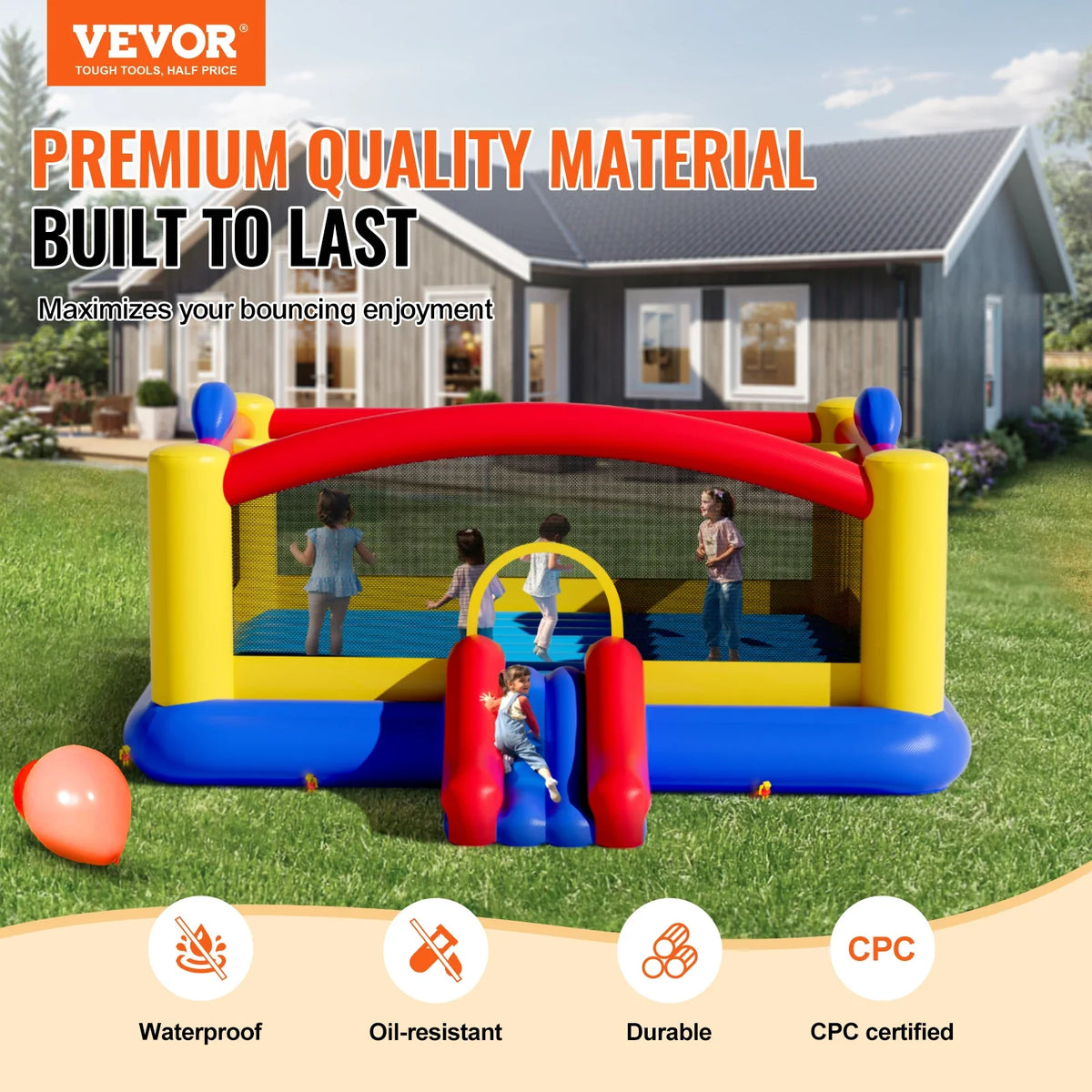 Inflatable Bounce House Outdoor High Quality Playhouse Trampoline Jumping Bouncer with Blower Slide and Storage Bag Castle
