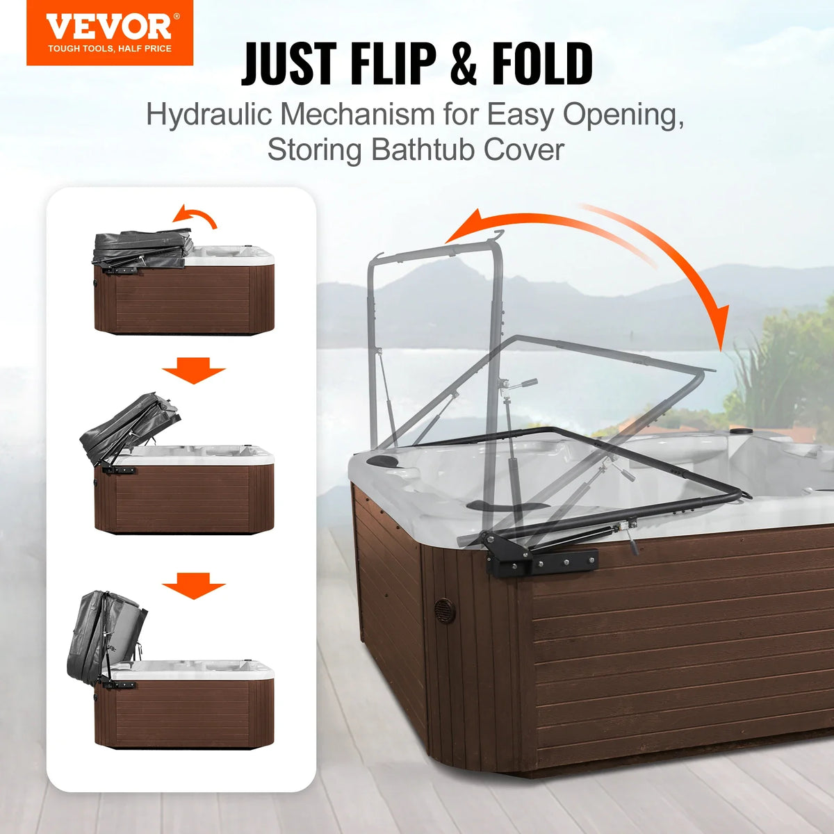 Hot Tub Cover Lift Spa Cover Lift Both Sides Width 69" - 96.5" Adjustable Installed Underneath Bathtubs Hot Tubs Spa