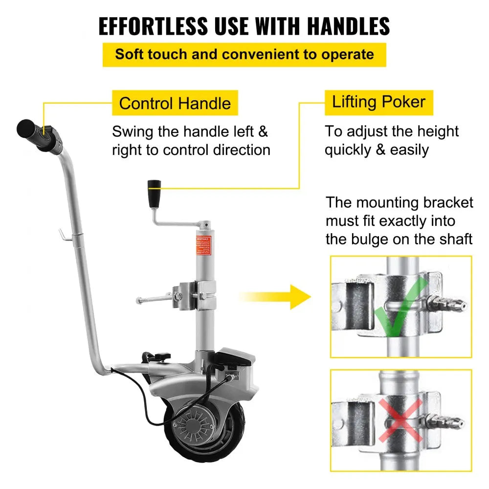 350W12V Trailer Mover 5000lbs Electric Motorised Jockey Wheels Jack Dolly Boat Automatic Rubber Wheel Trailer Jockey Wheel