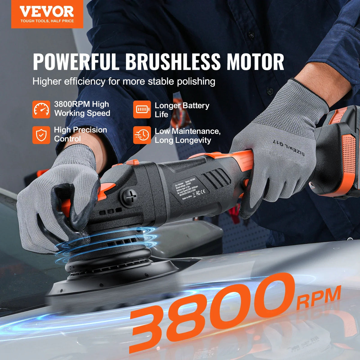 20V Cordless Buffer Polisher 6-Inch Brushless Dual Action Polisher with 6 Variable Speed Random Orbital for Car Polishing