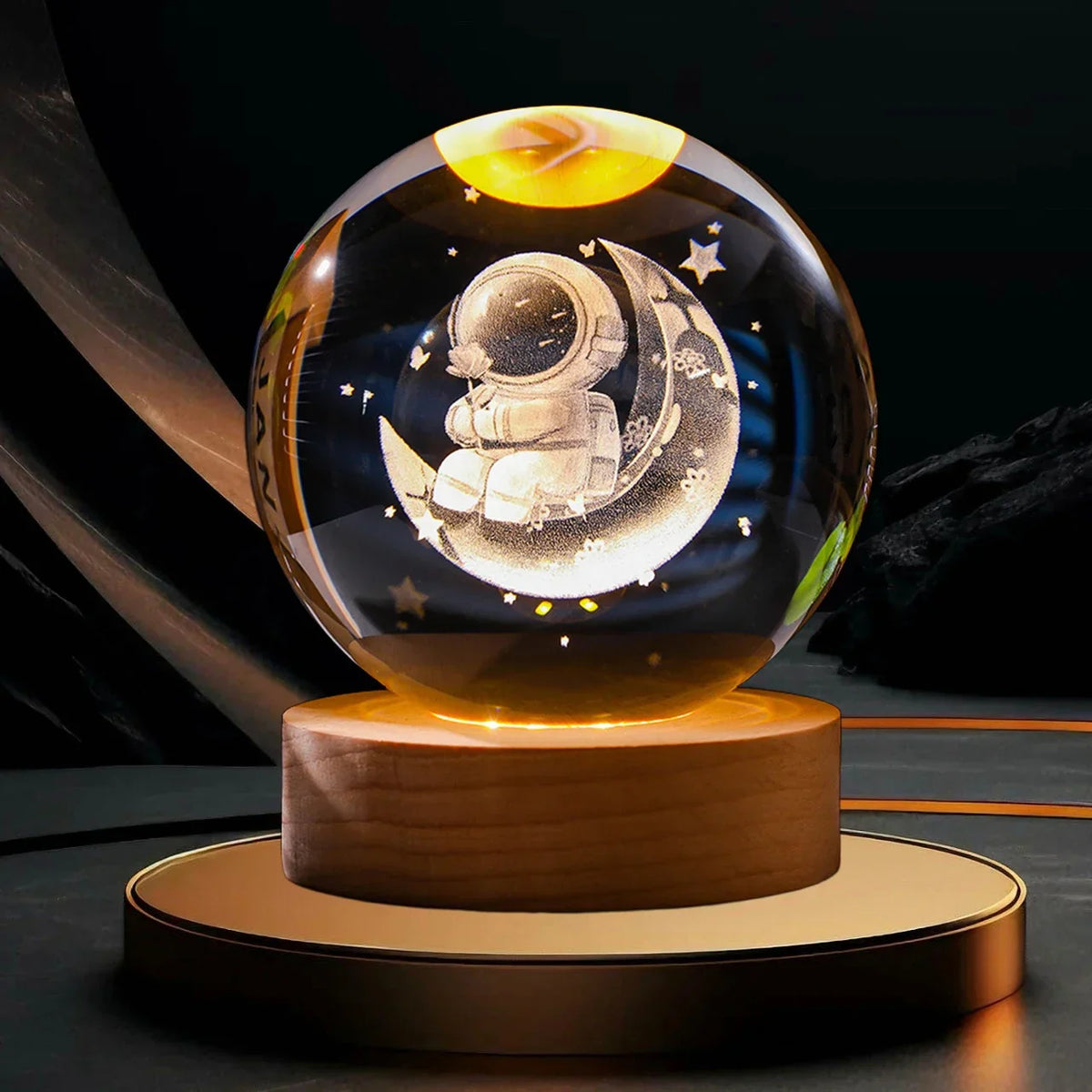 Luminous Crystal Ball LED Night Light Saturn Solar System 3D Moon Table Lamp USB Bedroom Atmosphere Lamp for Birthday Kid Gift