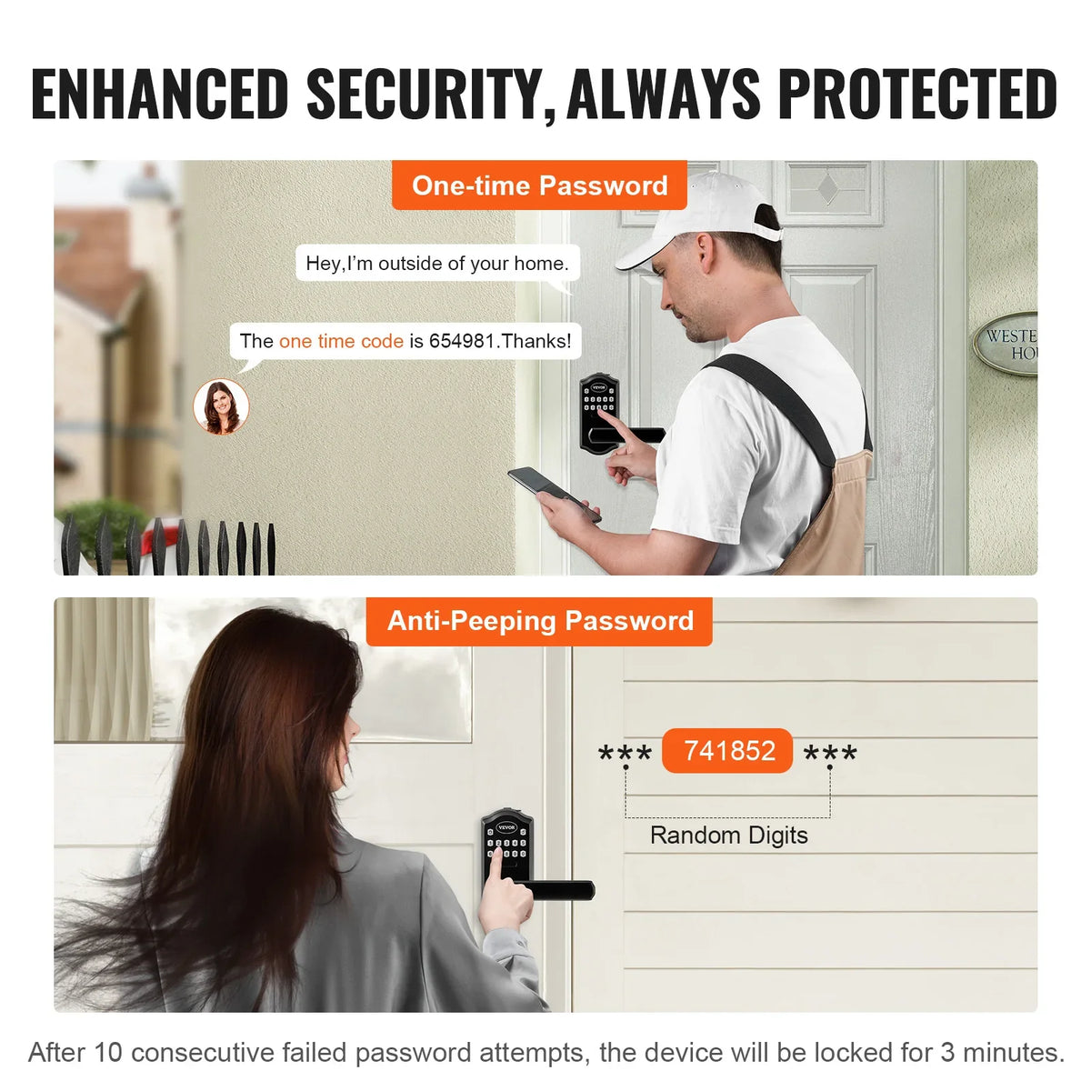 Keyless Entry Door Lock Password and Key Unlock Combination Door Lock Electronic Keypad Entry Lever Auto-Locking Keypad