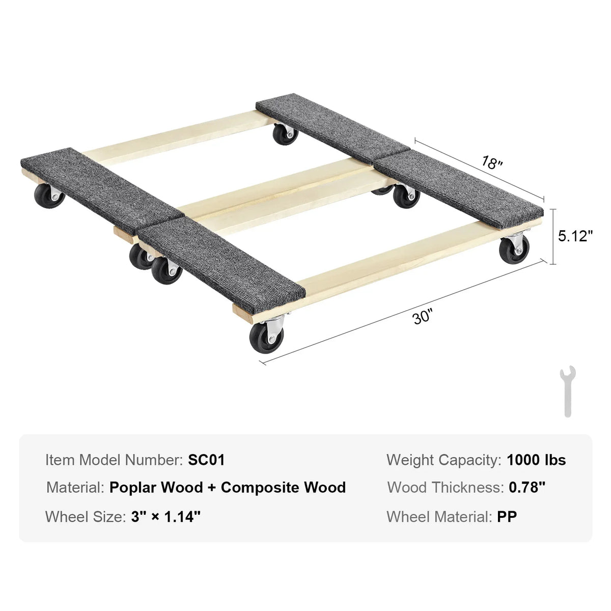 1000 lbs Furniture Moving Pallet Trolley Industrial Machinery Mover with PP Swivel Casters for Transporting Cargo Fridge