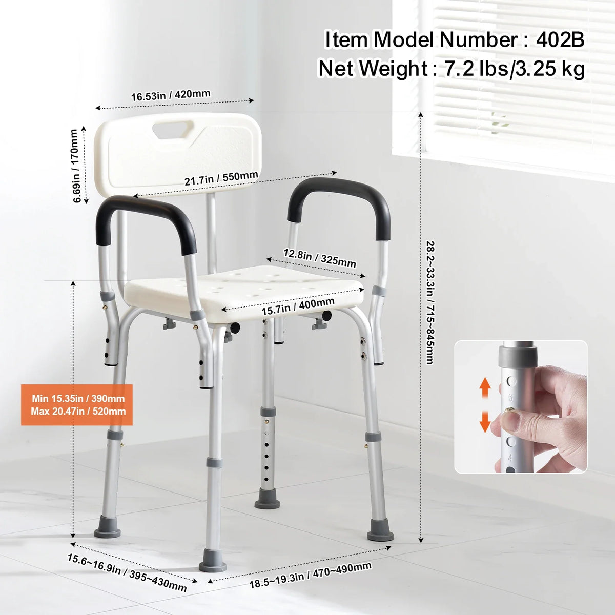 Shower Chair with Back Adjustable Height Shower tool for Inside Shower Non-slip Bath Chair for Elderly Disabled Handicap