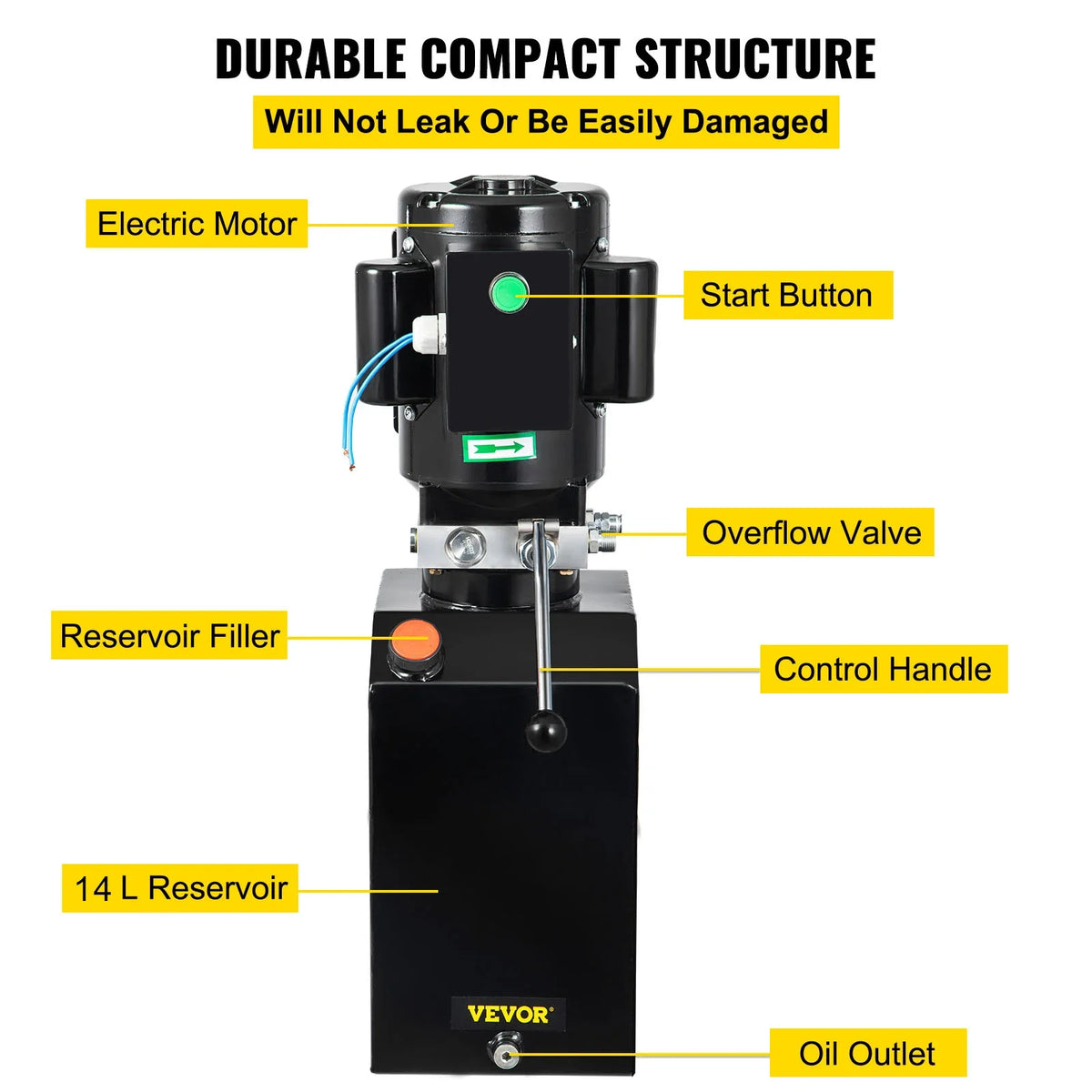 Hydraulic Pump 14 Quart Hydraulic Power Unit 2950 PSI Car Lift Hydraulic Pack Dump Trailer 220V 60Hz 1 PH Auto Repair Shop