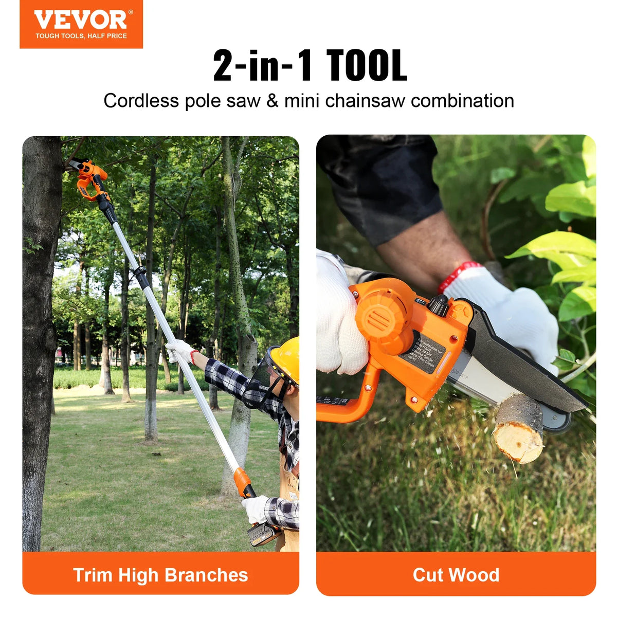 2-in-1 Cordless Pole Saw&Mini Chainsaw 20V 2Ah Battery Pole Chainsaw for Branch Cutting&Tree Trimming (Battery Included)