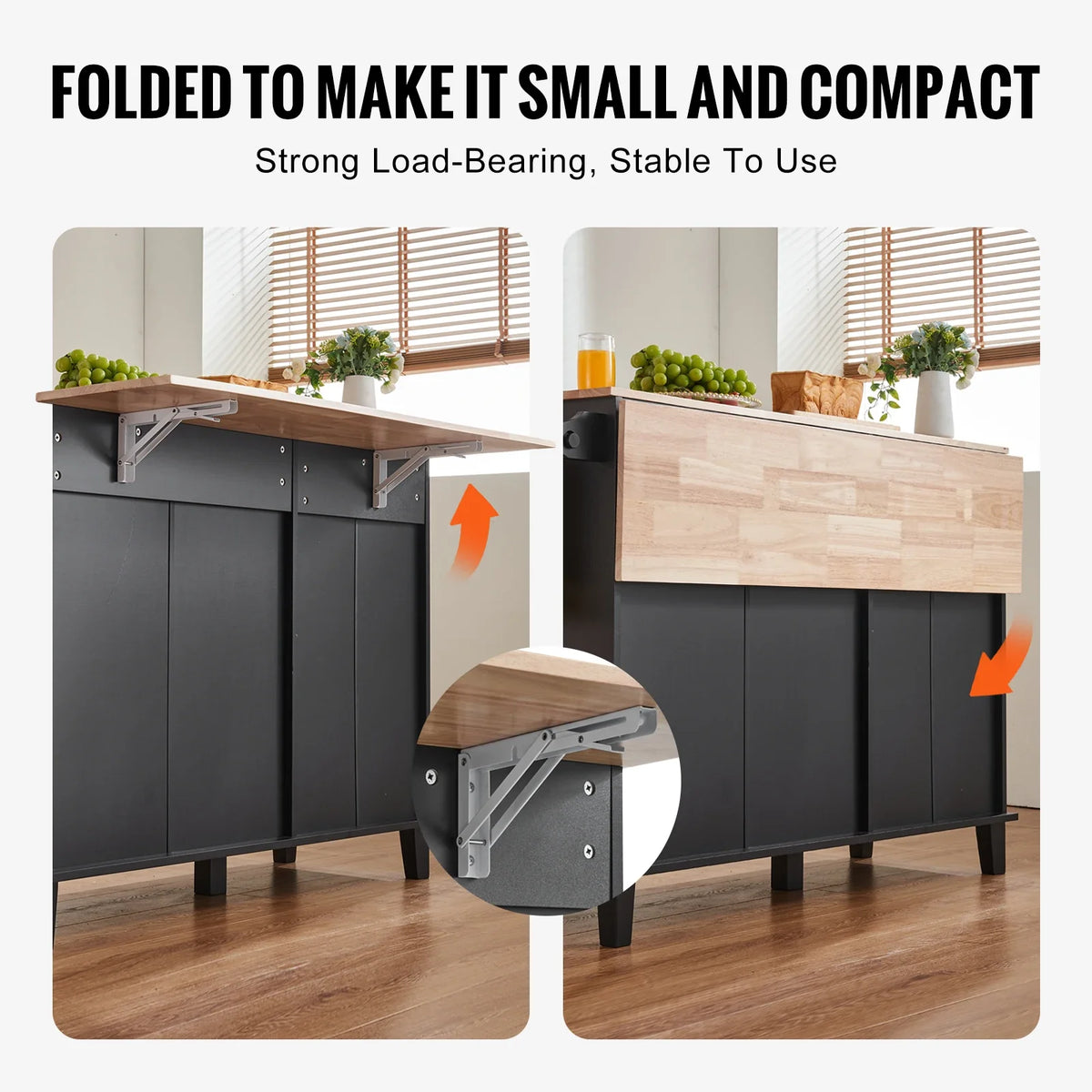 Kitchen Island Cart Breakfast Bar with Trash Cabinet Tilt Out Storage Farmhouse Dining Living Room Table with Drop Leaf