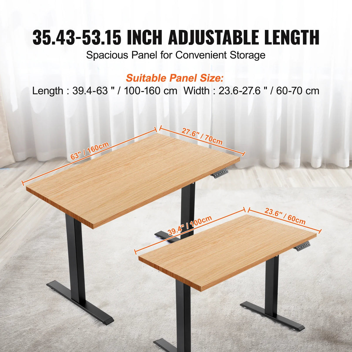 Standing Desk Frame, Adjustable 70-117 cm Height & 90-135 cm Length Electric Stand Up Computer Desk Legs, Black Frame Only