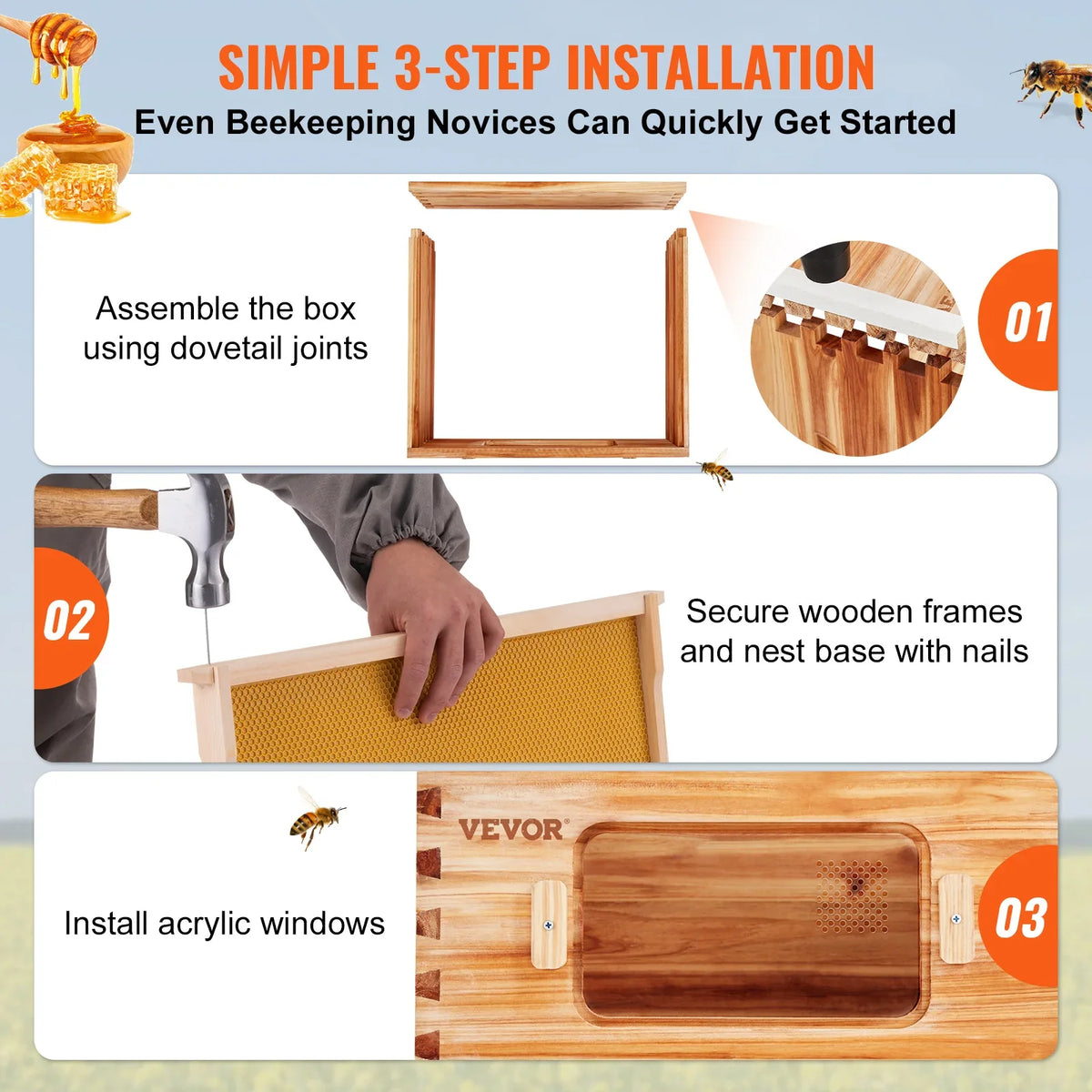 Bee Hive Medium Box Starter Kit  100% Beeswax Coated Natural Cedar Wood  Beehive Kit with 10 Frames and Foundations