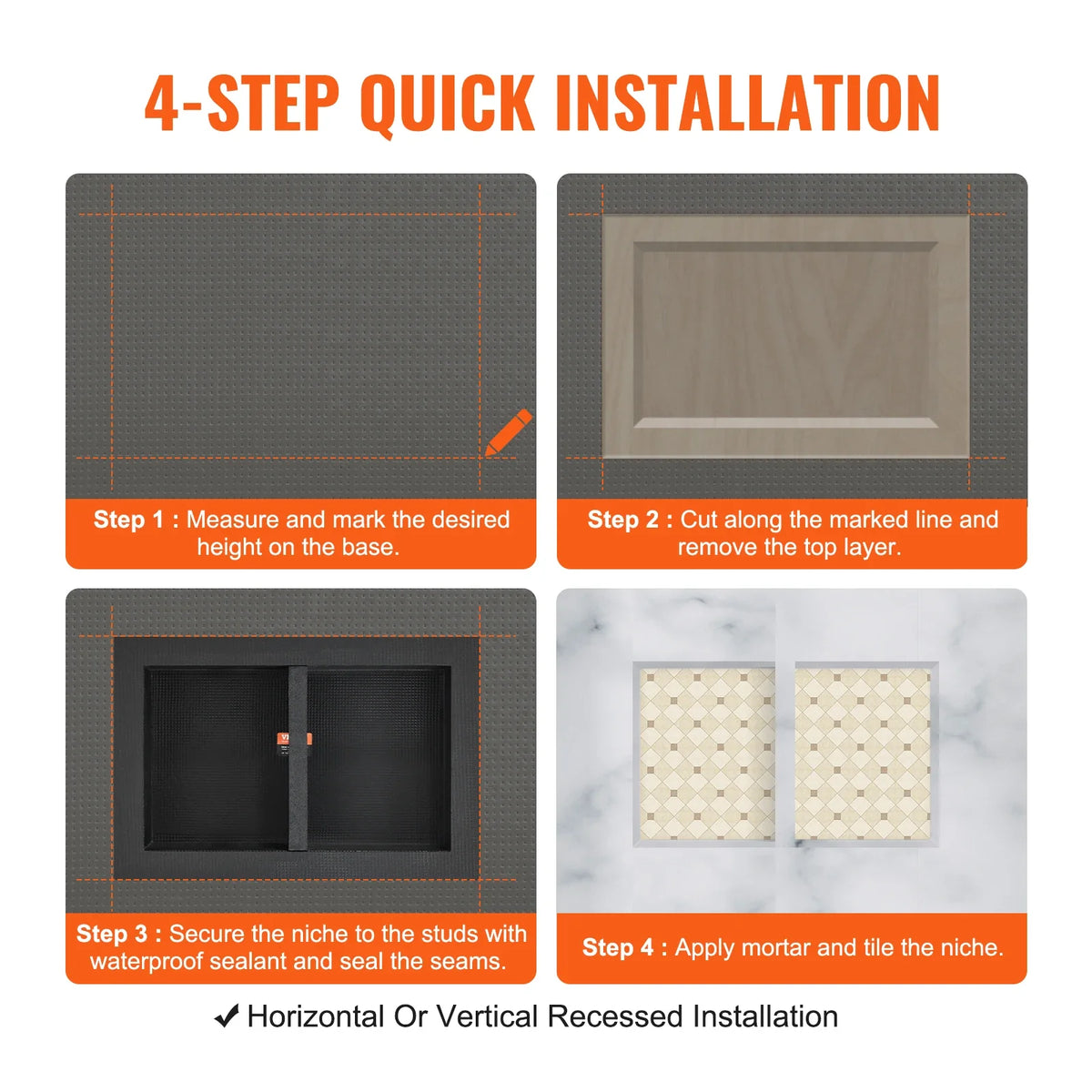 Shower Niche Ready for Tile 16 x 24 Double Shelf Organizer, Square Corners Wall-inserted Niche Recessed for Shower