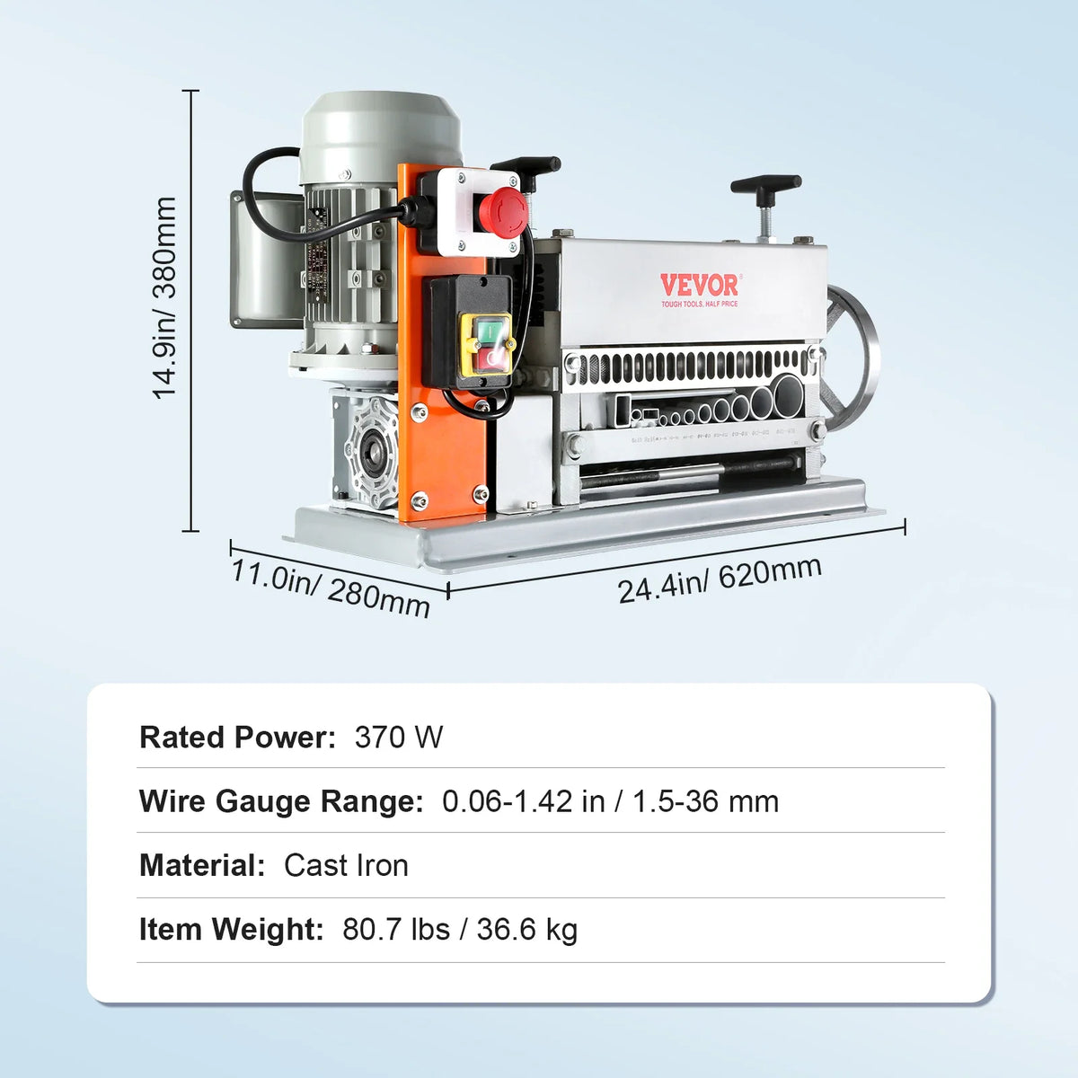 Automatic Wire Stripping Machine, 0.06''-1.42'' Electric Motorized Cable Stripper, 370W, 88 ft/min,w/An Extra Manual Crank