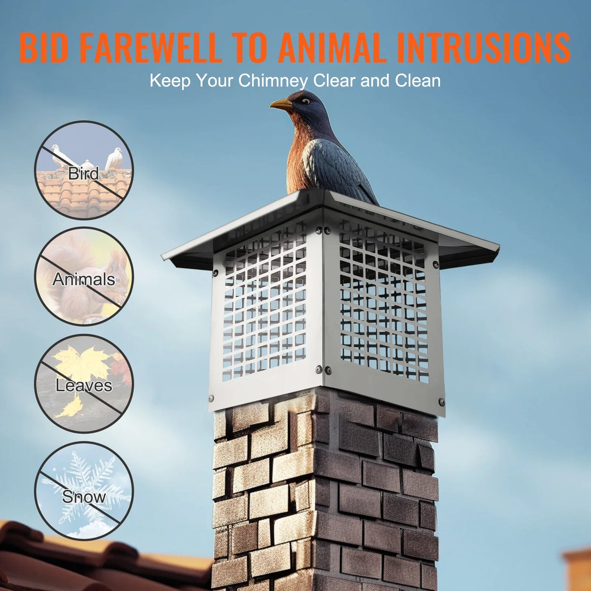 Chimney Cap 4 Sizes 304 Stainless Steel Fireplace Chimney Cover Not Easily Toppled Fits Mesh Flue Outside Covers Silver