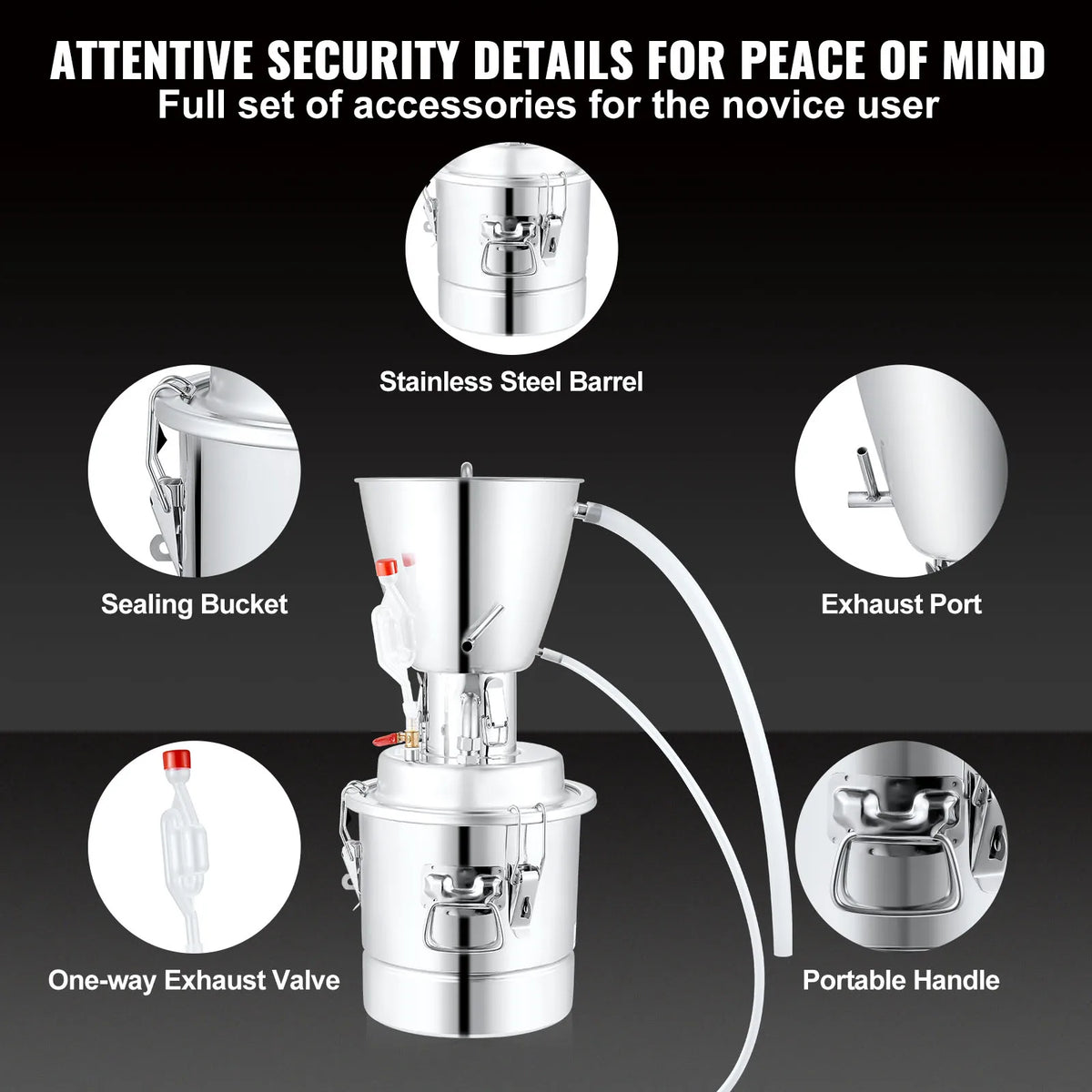 10/30/50/70L Water Alcohol Distiller, Home Distillery Kit With 304 Stainless Steel Tube & Circulating Pump & Exhaust Port