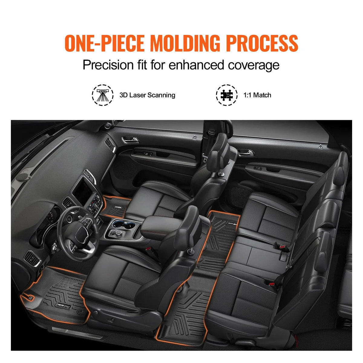 Automotive Floor Mats, Fits for Dodge Durango / Jeep Grand Cherokee 2016-2024 / 2016-2021, 3 pcs Front and 2nd Row Liners