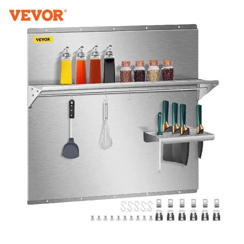 Multi-Size Range Backsplash Stainless Steel with Knife/Condiments Shelf Convenient Firm Simple Structure Kitchen Home Use