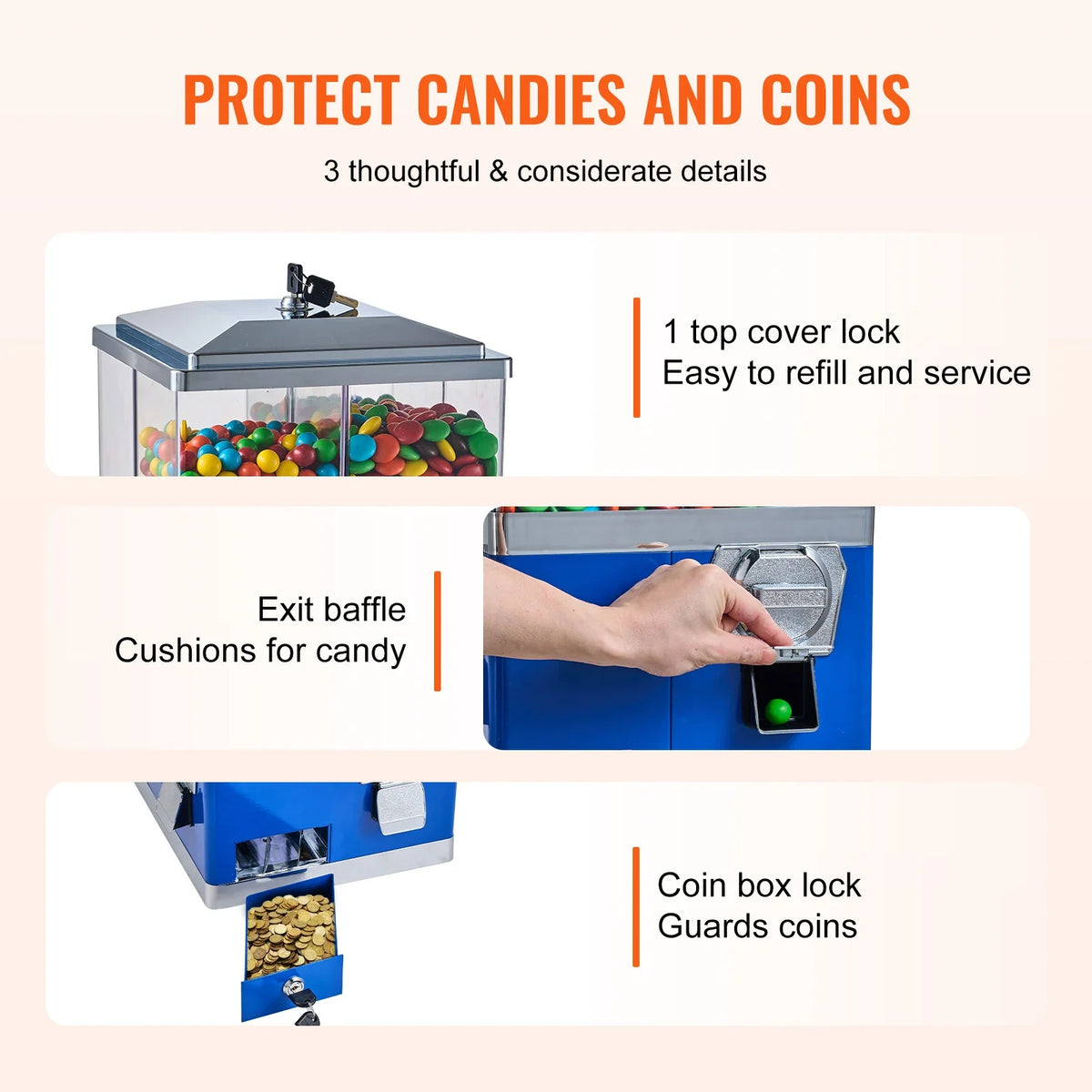 Commercial Candy Vending Machine Four Compartment Rotatable 25 Cent Coin For Toy Capsules Bouncy Balls Nut with Stand