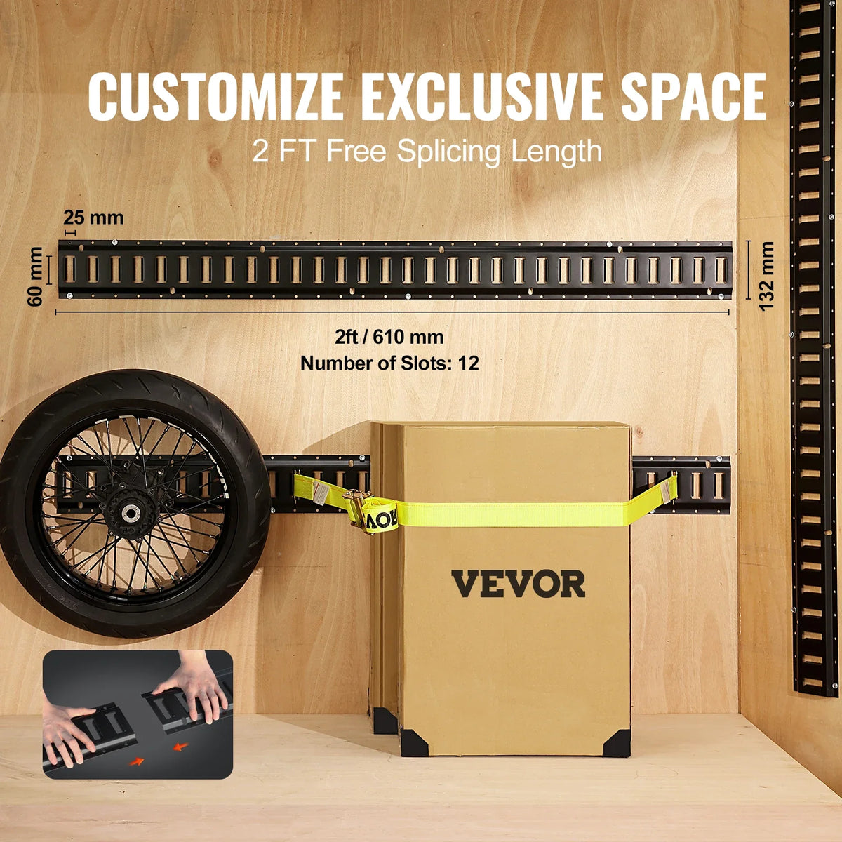E Track Tie Down Rail Kit 2' Steel Rails 4 Pack Secure Cargo Etrack Rails for Garages Trailers Motorcycle Tie Downs