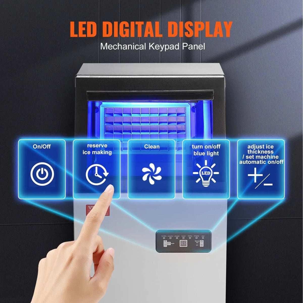 Commercial Ice Maker, 100 lbs/24H,45 Ice Cubes in 12-15 Minutes,Freestanding Cabinet Ice Maker w/27.5 lbs Storage Capacity