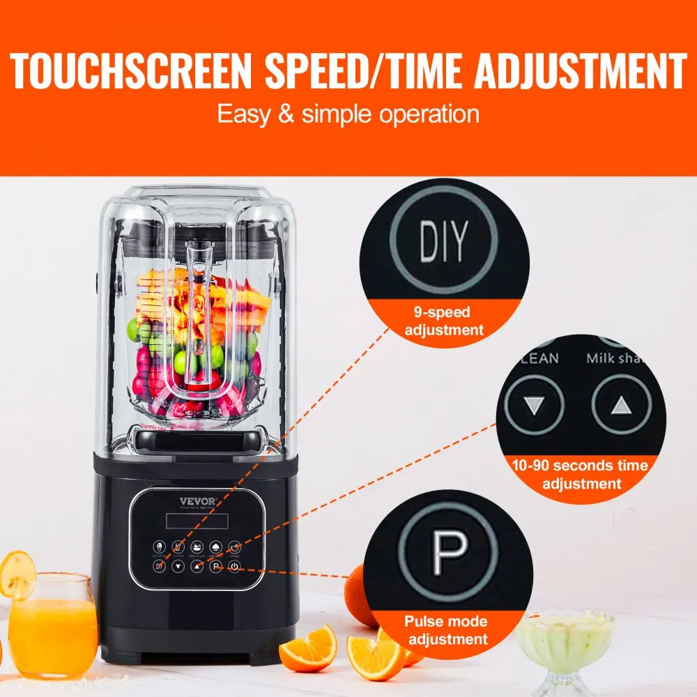 Professional Blender with Shield, Commercial Countertop Blenders 68 oz Glass Jar Blender Combo