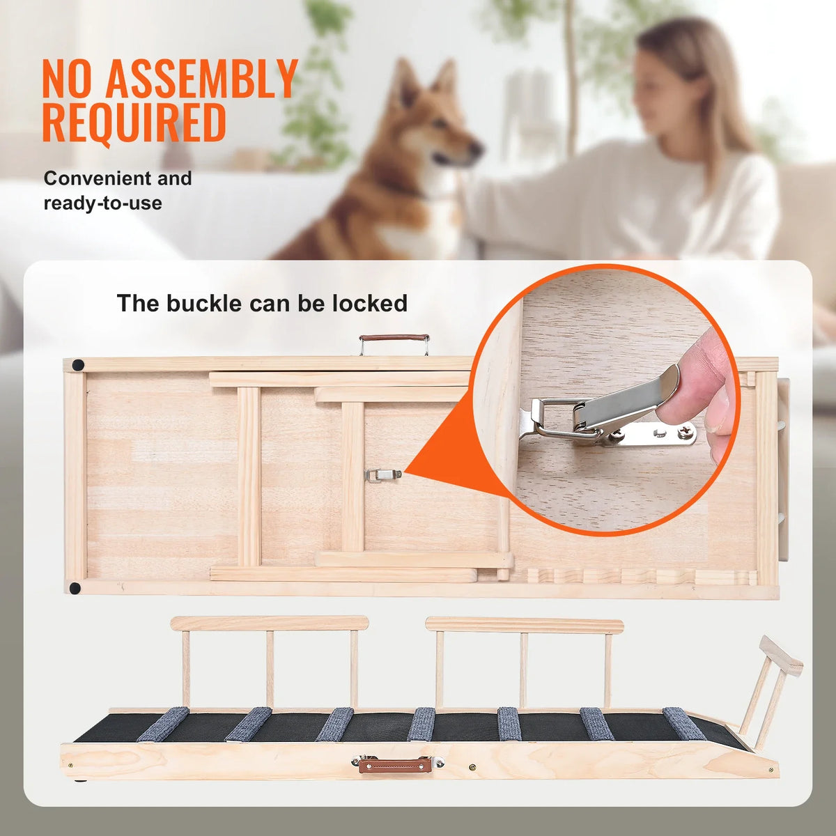 Dog Ramp Folding Ladder Anti-slip High Adjustable Wooden Pet Ramp Removable for Small Old Dog Climbing Stairs Sofa Car Bed