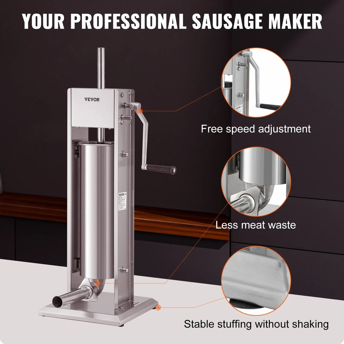 Manual Sausage Stuffer 3L 5L Stainless Steel Making Sausage Vertical Maker with 5 Filling Funnels