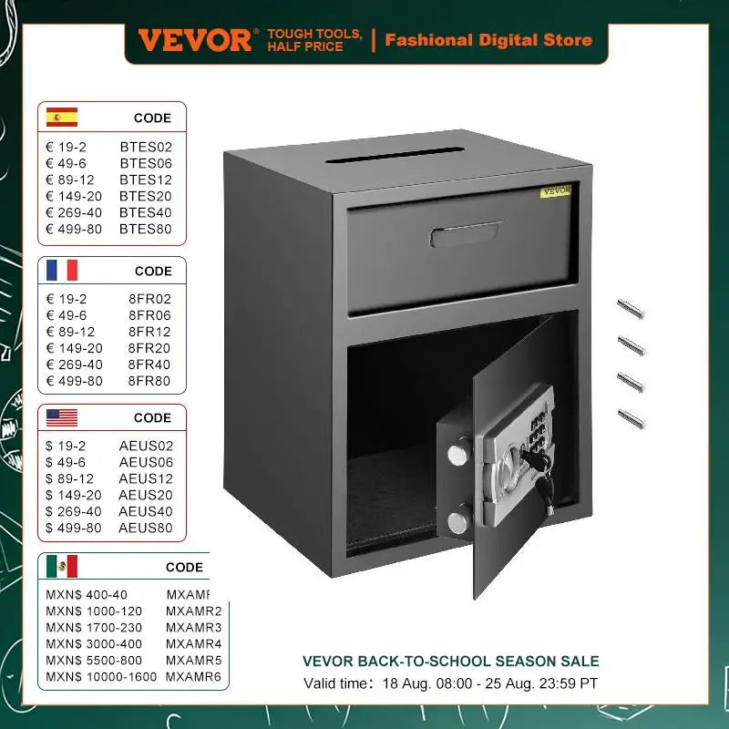 Electronic Safe Deposit Box With Drop Slot Secret Hidden Piggy Bank Security Digital Access Two Keys for Store Money Guns