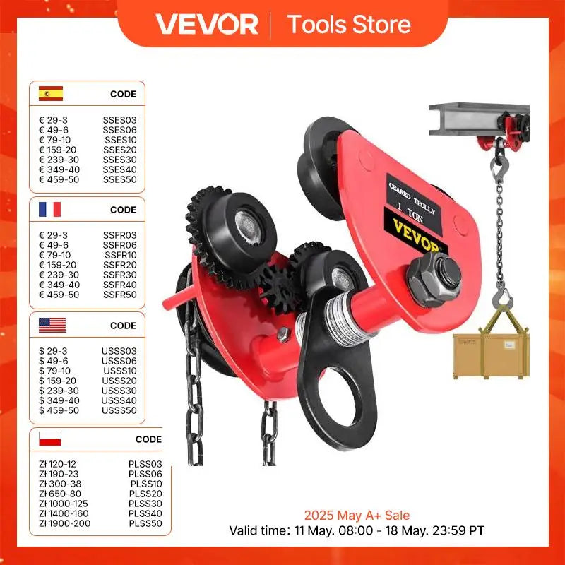 1/2 T Push Beam Trolley 2200/4400 lbs Gear Manual Hand Push Beam Heavy Duty Running Cat Hoist Lifting Kit Chain Conveyor