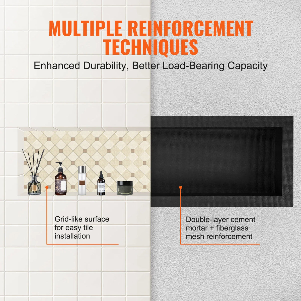 Shower Niche Ready for Tile 16" x 50" Single Shelf Organizer Square Corners Wall-inserted Niche Recessed for  Bathroom