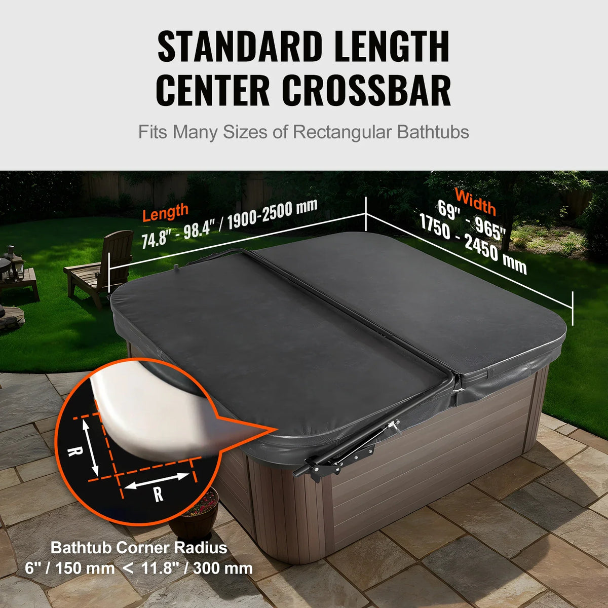 Hot Tub Cover Lift Spa Cover Lift Both Sides Width 69" - 96.5" Adjustable Installed Underneath Bathtubs Hot Tubs Spa