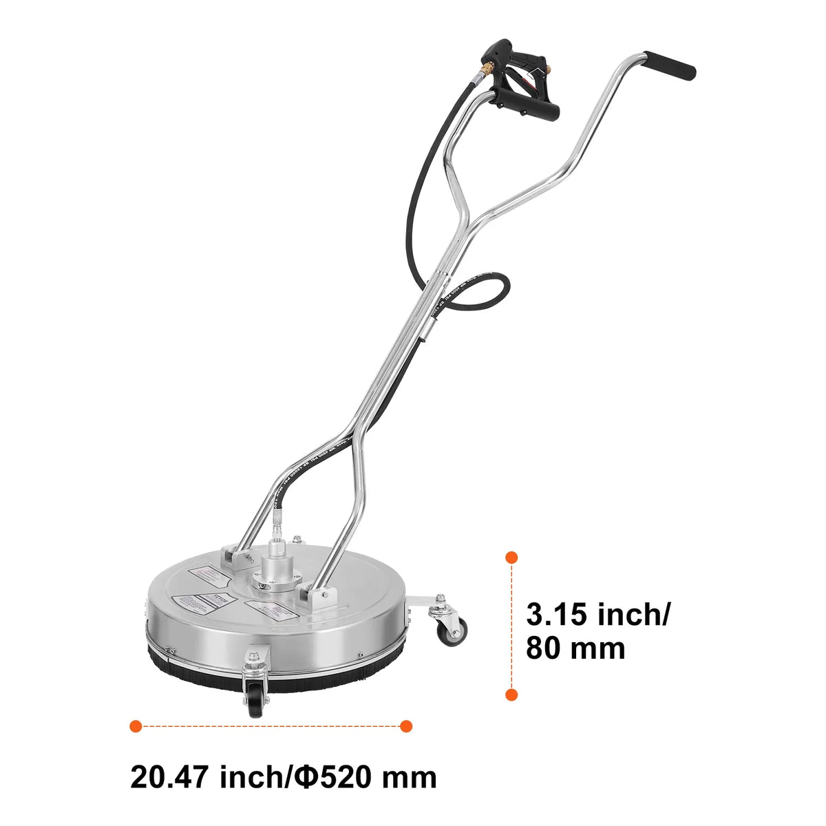 15/18/20/24" Pressure Washer Surface Cleaner w/ Handles & Wheels Stainless Steel Concrete Cleaner 4000 Max PSI for Garden