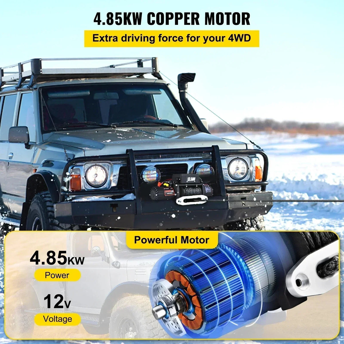 13500LBS Electric Truck Winch12v Electric Winch ATV Synthetic Rope with Remote Control for 4X4 Car Trailer ATV Truck